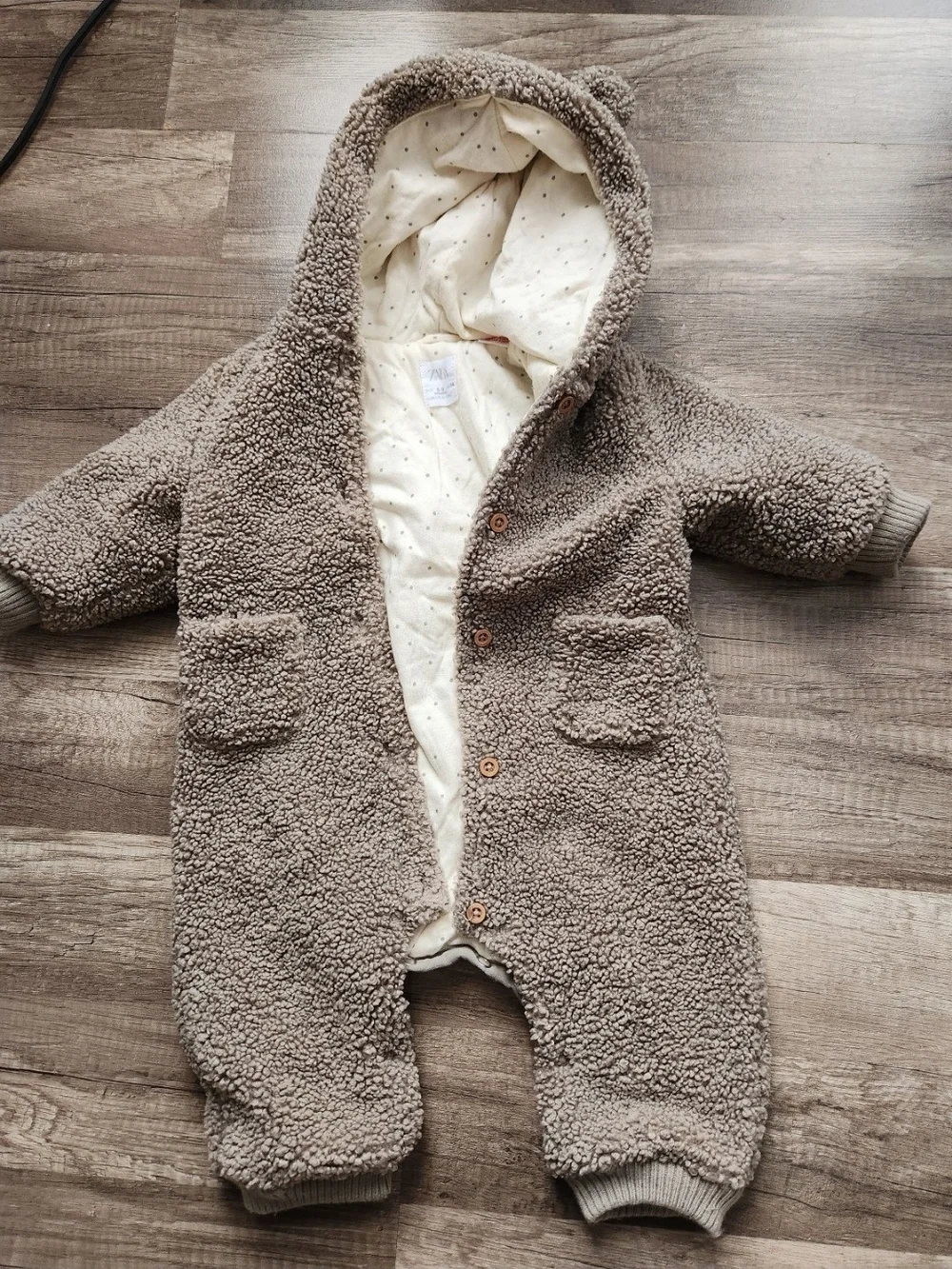 Zara Kids Teddy Hooded One-Piece in Light Brown
